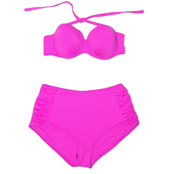 coastal waves swimwear color hot bubblegum high waist sz 3X - Picture 2 of 9